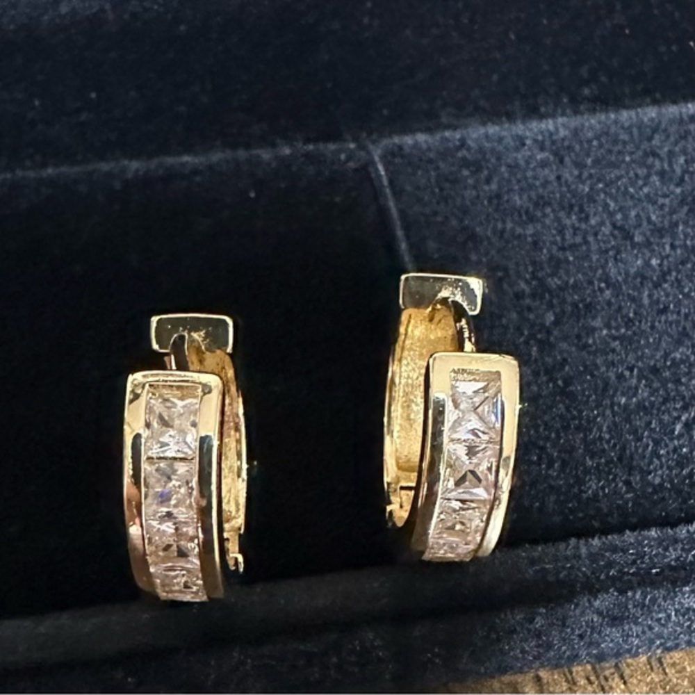 14k gold diamond channel hoops